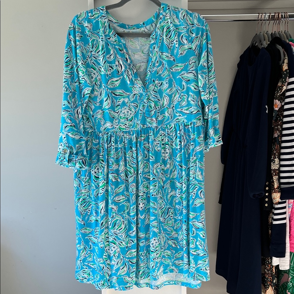 Lilly Pulitzer Turquoise and White Long Sleeve Dress
